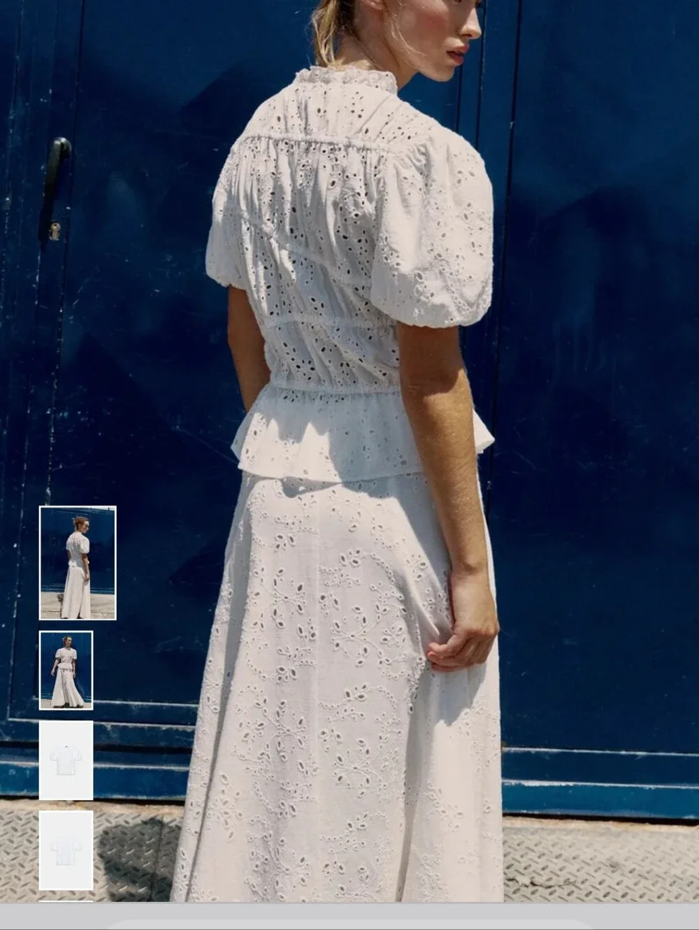 Zara White Eyelet Ruffled Peplum Blouse